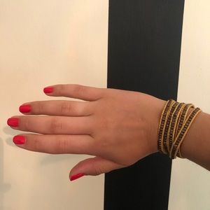 Yellow wrap bracelet with antique gold beads